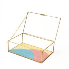 FONDAZZA Glass Box, Color Geometry Design, Display Organizer with Hinged Lid, Keepsake Box for Storage Jewelry, Watches, Wedding Cards, Photos, Cosmetics. Rectangle (Large)