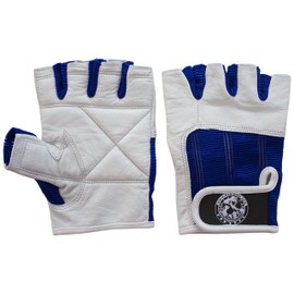 Nibra Gym Wear USA Gym Gloves White/Blue with Wrist Closure for Man & Women, Padded Workout Crossfit, Weightlifting,Biking.