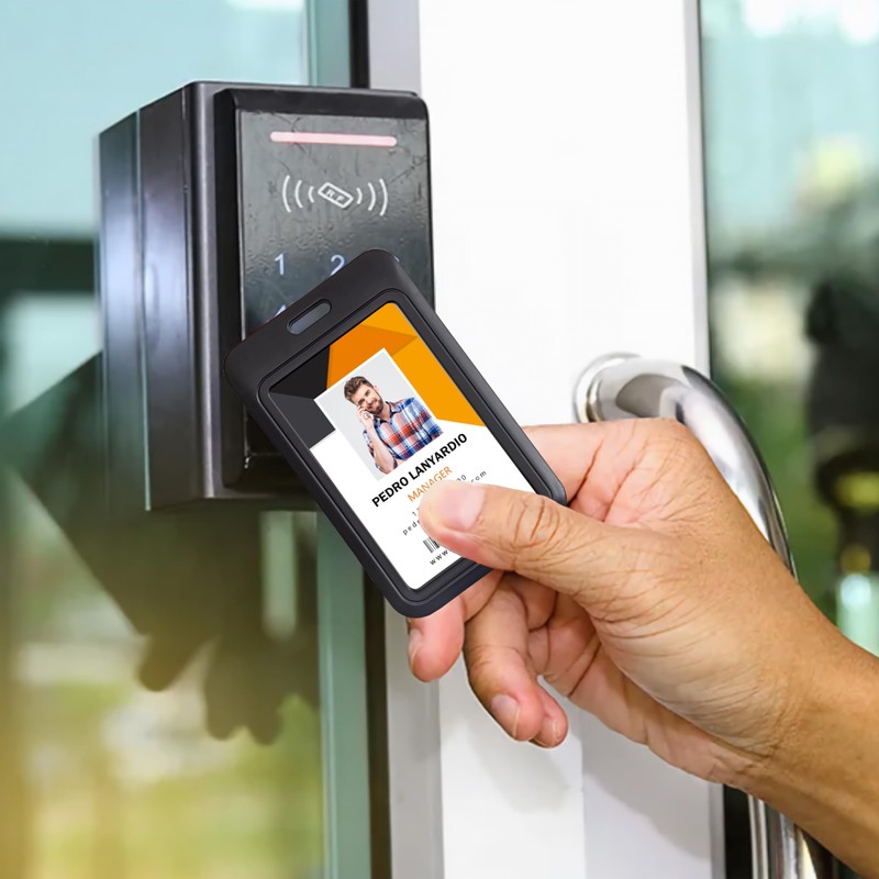 Lanyardio 1 Pack Sliding Vertical ID Badge Holder Hard Black