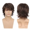 Mens Short Wig with Long Bangs Adjustable Brown Soft Simulation