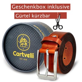 Cartvelli Men's Business Leather Belt with Gift Box Made in Germany – Genuine Leather Belt Suit 35 mm, cognac brown