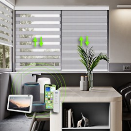 Teycaw Remote Control Motorized Zebra Shades/Roller Shades (Window Blinds/Shades) with Built-in Rechargeable Battery. Smart Home Compatible with Smart Phone App, Alexa, Google Home, Siri. Made in USA.