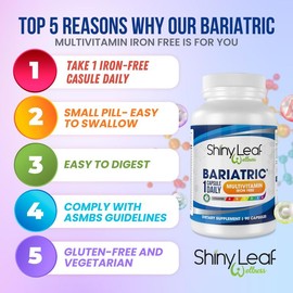 Bariatric Multivitamin Iron-Free (Once-a-day Vegetarian Capsule) Shiny Leaf - Pack: 3 Months Supply - 1 Pack 90 pcs.