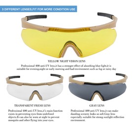 Feyachi Protective Glasses with 3 Interchangeable Anti-Fog and Scratch-Resistant Lenses, Shooting Glasses for Sports Shooters and Non-Slip Arms, UV-400 Protection