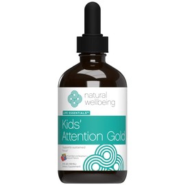 Natural Wellbeing Kids' Attention Gold - Natural Support for Focus and Concentration with Rhodiola - Mixed Berry & Raspberry Flavor - 4 oz (118 ml)