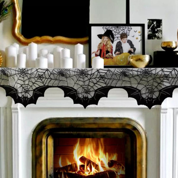 Unbranded US Halloween Decorations Props Black Lace Spiderweb Fireplace Mantle