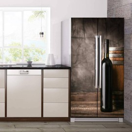 BSPWIRFNZPL Self Adhesive Vinyl Refrigerator Wrap Set Red Wine Bottle Cellar Door Mural Sticker Removable Fridge Sticker Gift for Wine Lovers Peel and Stick Kitchen Bar Decor