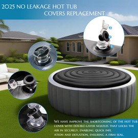 Inflatable Hot Tub Cover Round Replacement, Fits All Saluspa Coleman Intex, Thermal Insulated & Energy-Saving Weatherproof Protector, Unique Design Flexible Adjust Pool Cover Size
