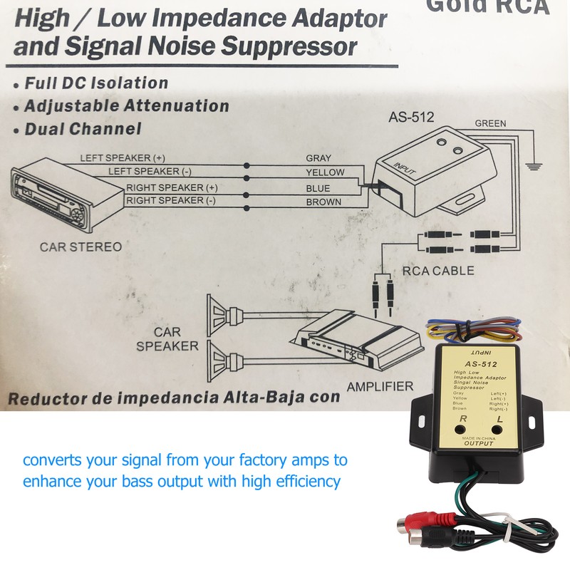 2 Channel Line High Low Impedance Adapter Audio Speaker Level