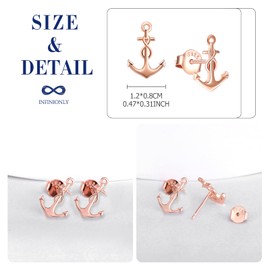 INFINIONLY Women's / Girls' Necklace Bracelets and Earrings, 925 Silver Jewellery Sets, Anchor Necklace Bracelet Earrings, Pendant Bracelets Earrings with Anchor and Infinity Symbol, Rose Gold,