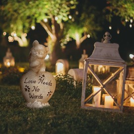 Relaxdays Grave Ornament for Cat, Keepsake Animal, Gravestone Heart and Cat Angel, Cat Memorial, Weatherproof, Cream