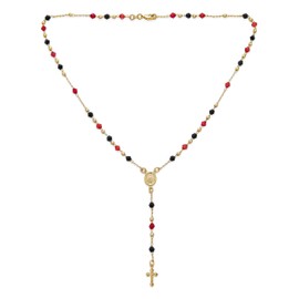 Religious Red Black Bead Blessed Mother Virgin Mary Rosary Beads Crucifix Cross Necklace for Women Teen Gold Plated
