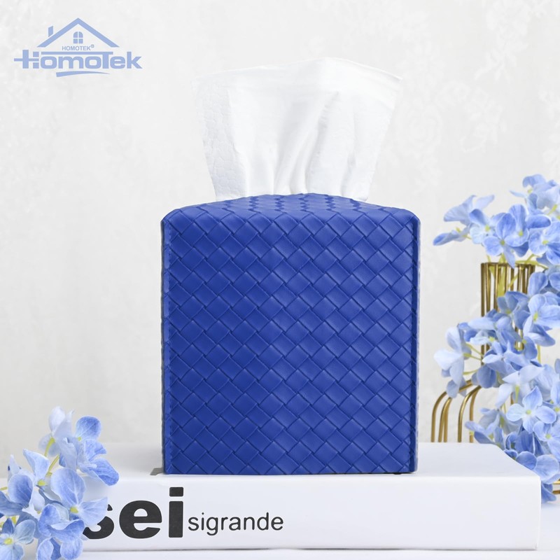 HOMOTEK 1 Pack Tissue Box Cover, Square PU Leather Tissue