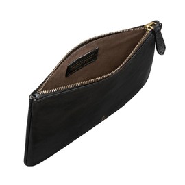 Womens Quality Leather Flat Makeup Bag | The Zeta | Handmade in Italy | Night Black