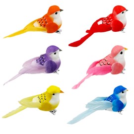 6 Pcs Artificial Birds Feathers Foam Birds Colorful with Clips for Wreaths Yard Patio Garden Crafts Christmas Tree Decoration