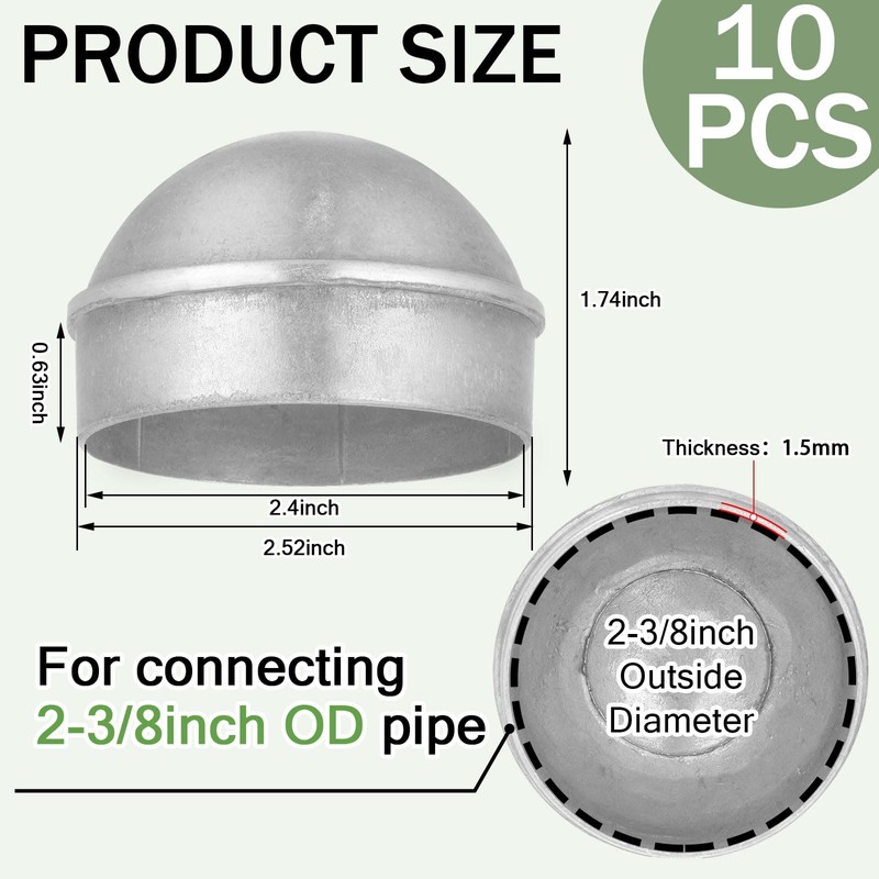Yaocom 10 Pcs 2-3/8" Chain Link Fence Post Cap Round