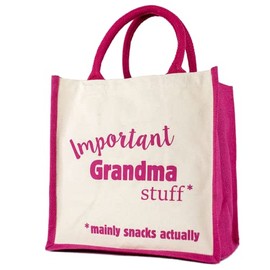 Important Grandma Stuff Canvas Bag (Pink) | A Perfect Little Gift for Nana to say Thank You | Mothers Day Gift for Nana Grandma Grandmother Nanna