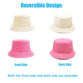 Sydbecs Solid Color Bucket Hat for Women Men, Reversible Cotton Summer Sun Beach Fishing Cap(Beige HotPink)