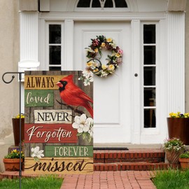 Louise Maelys Memorial Garden Flag Cardinal Bird Always Loved Never Forgotten Forever Missed Grave12x18 Inch Cemetery Double Sided Floral Small Burlap Yard Outdoor Sign Outside House Decor