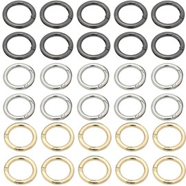 30 Pcs Spring O Rings, 28mm Round Carabiner Snap, Zinc Alloy Buckle O Clips for DIY, Keyrings, Bags, Camping, Silver, Black and Gold