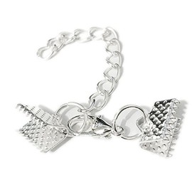 10 Set Ribbon Clamp Crimp Ends Beads Flat Cover with Lobster Claw Swivel Clasps Extension Chain Jump Rings Cords End Caps String Leather Clip Foldover Necklace Bracelet Connectors (Silver Crimp 10mm)