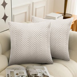 BedLooms Beige Velvet Cushion Covers 45 x 45 cm (Pack of 2) Unique Ultrasonic Cushion Cover Decorative Square Throw Pillow Case for Sofa Living Room Couch with Invisible Zipper (18 x 18 Inch)