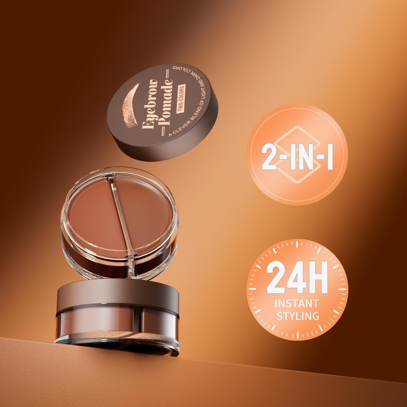 Vawolecy Eyebrow Pomade, Two-Tone Waterproof Eyebrow Pomade Cream with Brush