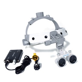3.5X420 Loupes Surgical Glasses Magnifier Leather Headband with Portable LED Headlight (DY-108) White