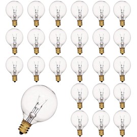 Konictom 25 Pack G40 Clear Globe Light Bulbs, 1.5 Inch Night Light Replacement Bulbs for Indoor Outdoor Patio Decor, C7 Candelabra Socket Base, 5W