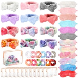 KEAGAN 24 Pcs Sleepover Party Supplies for Women Birthday Party Favor Headband Eye Mask Hair Scrunchies Toiletry Bag