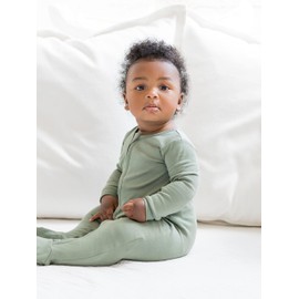 Colored Organics Baby Organic Cotton Peyton Zip Up Footed Sleeper - Thyme Green - Newborn