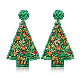 Christmas Tree Earrings Green String of Lights Beaded Rhinestone Christmas Tree Earring Merry Christmas Drop Dangle Earrings Xmas Holiday Party Earrings Festive Jewelry Gifts (Xmas Tree Earrings24)
