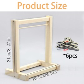 7 Pcs Wooden Mini Clothes Rack with 6pcs Hangers, Dolls House Accessories, Baby Wardrobe Wooden Clothes Rack for Doll Wardrobe, Dollhouse, Baby Doll Wardrobe