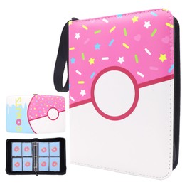 FindFunFine Donuts Card Binder Card Holder Album Cards Trading Cards Holder Zipper Binder For Cards Collection 400 Pocket Pink