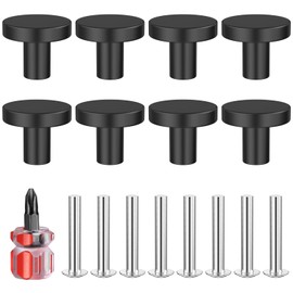 Lectorias Pack of 8 Furniture Knobs, Black, 25 x 20 mm Cupboard Knobs, Round Door Knobs, Knob for Cupboard, Cabinet Knob with Screws, Knobs for Cupboards, Dresser Knobs, Drawer Knobs