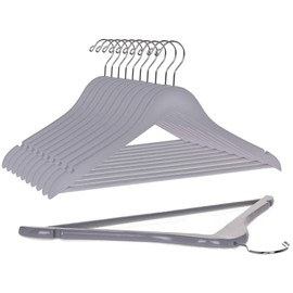 Quality Wooden Hangers - Slightly Curved Hanger Set of 10-Pack - Solid Wood Coat Hangers with Stylish Chrome Hooks - Heavy-Duty Clothes, Jacket, Shirt, Pants, Suit Hangers (Gray, 10)