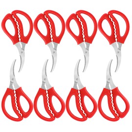 STRAYJO 8Pcs Seafood Scissors - Crab, Shrimp, Lobster Scissors in Stainless Steel (Red)