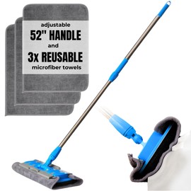 Baseboard Cleaner Tool with Handle - Wall Mop Cleaner with Long Handle for Ceiling, Baseboard, & More - Dry, Wet Wall Cleaner Mop w/ 3 Reusable Microfiber Cloths - Durable House Cleaning Supplies