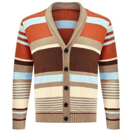 Snullo Men's Casual Cardigan Sweater Long Sleeve Striped V Neck Button Down Cable Knitted Sweaters