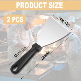 2Pcs Griddle Scraper, Stainless Steel Slant Edge Grill Scrapers Comfortable Non-Slip Handles Spatula for Food Pancake Pizza Home Baking Cooking,for BBQ, Burger, Steak, Kitchen (Black Plastic Handle)