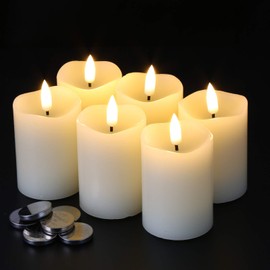 Eywamage Flameless Votive Pillar Candles with Remote Batteries Included, LED Electric Candles Set of 7, Flickering Realistic Ivory