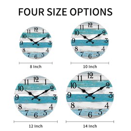 KECYET Wall Clock Battery Operated 12 Inch Outdoor Beach Style Blue Coastal Retro Silent Non Ticking Decorative for Bathroom Kitchen Living Room Bedroom