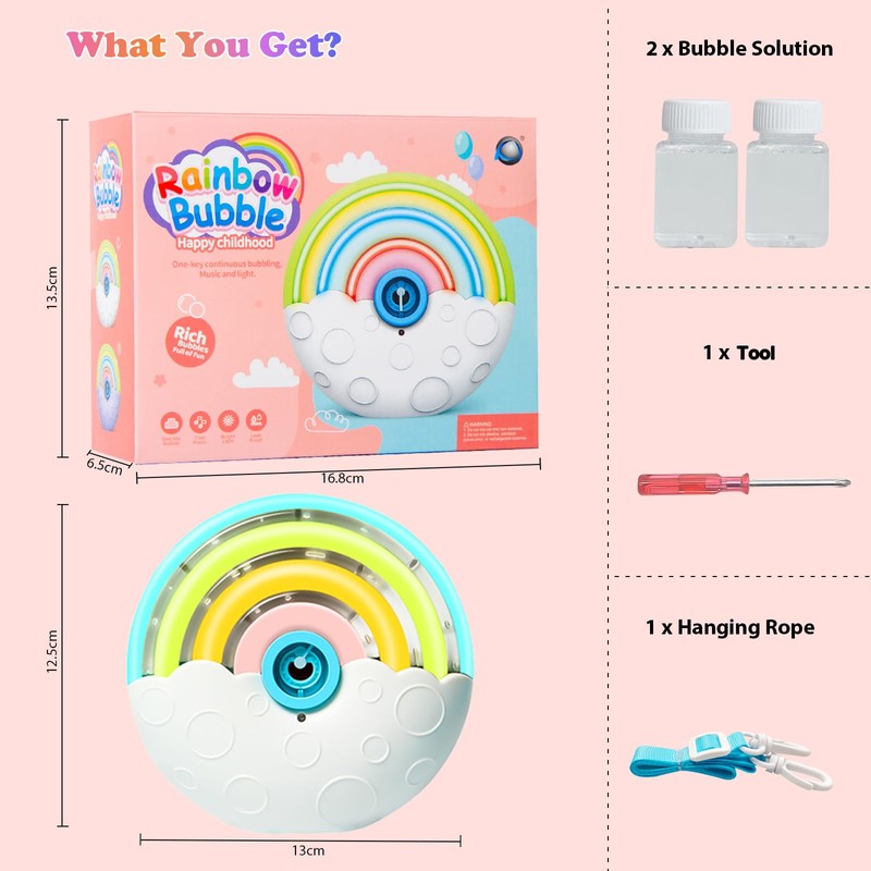 BUBOJOY Macchina Bolla per Bambini, Macchina Bolle Arcobaleno Automatica 2000+