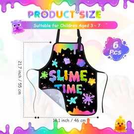 Coume 6 Pcs Slime Time Kid Art Paint Aprons It's Slime Time Apron Waterproof Cooking Bibs for Age 3-7 Years Splatter School Party (Black)