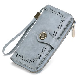 SENDEFN Women's Purse Zipper Travel Leather Purse Large Capacity Credit Card Holder with Wristlet Strap