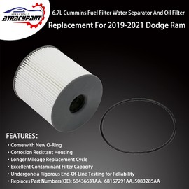 6.7L Cummins Fuel Filter Water Separator and Oil Filter Set │Replacement for 2019-2022 Dodge Ram 2500 3500 4500 5500 │Replaces# 68436631AA, 5083285AA, 68157291AA