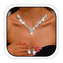 Fashband Crystal Bridal Wedding Jewelry Set Sparkly Earrings Party Prom Costume Earrings Jewelry for Women (Silver)