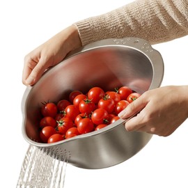 PUCOHOUSE Rice Washer Strainer Bowl- 4-in-1 Washing Bowl for Quinoa,Stainless Steel Rinser With Side Drainers Small Colander for Cleaning Fruits, Vegetables, and Beans - Versatile Kitchen Tool