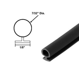 Gordon Glass Black Vinyl Shower Door Bulb Seal 1/8" Backing, 7/32" Dia. - 84 in long