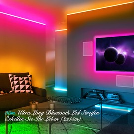DAYBETTER LED Strip 30M(2X15M), 5050 RGB LED Streifen Bluetooth App-Steuerung LED Lichterkette Musik-Sync mit Fernbedienung für Schlafzimmer, Küche, Wohnzimmer und TV